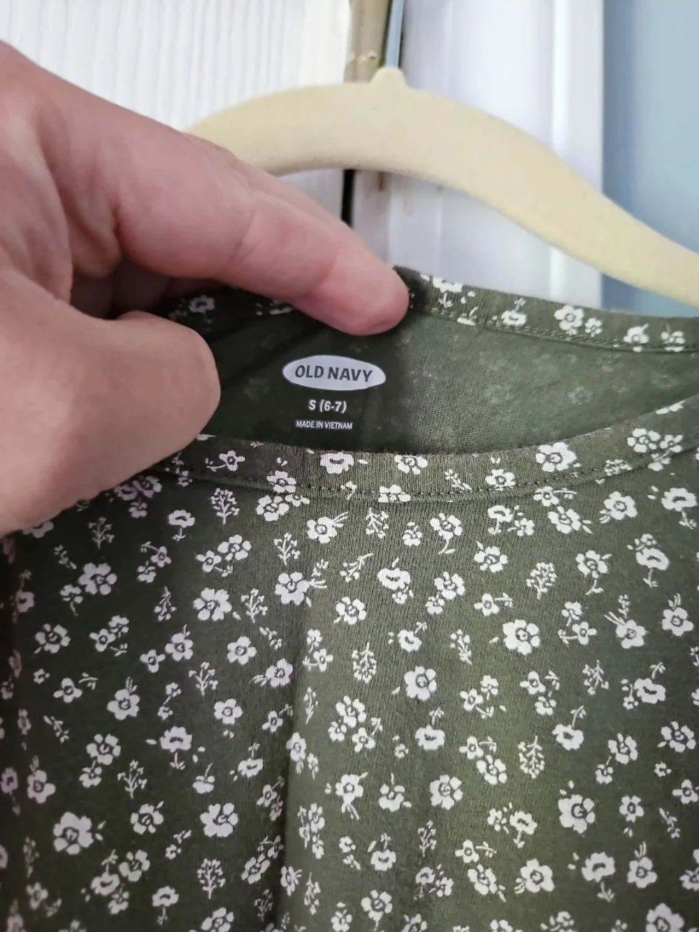 Old Navy Olive Green Floral Gathered-Waist Dress